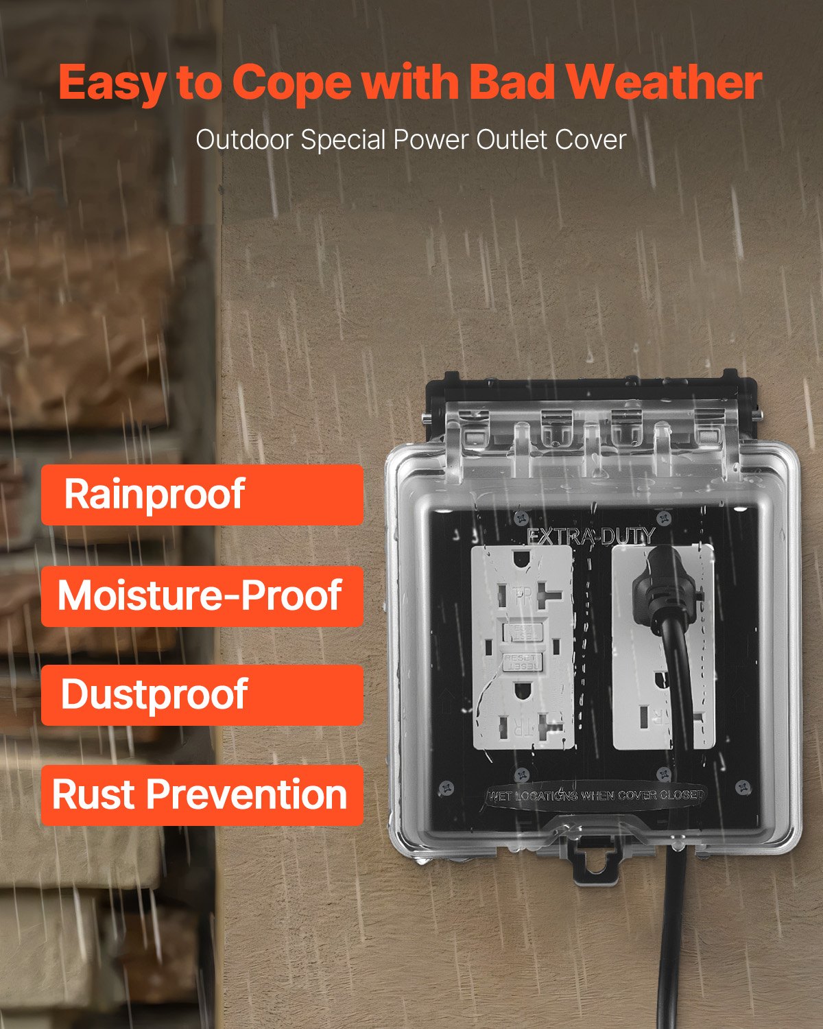 VEVOR Outdoor Outlet Cover, 2-Gang Weatherproof Electrical Outlet Cover ...