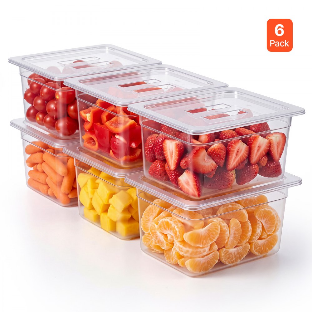 VEVOR 6-Pack Polycarbonate Food Pans, 1/2 Size, 6