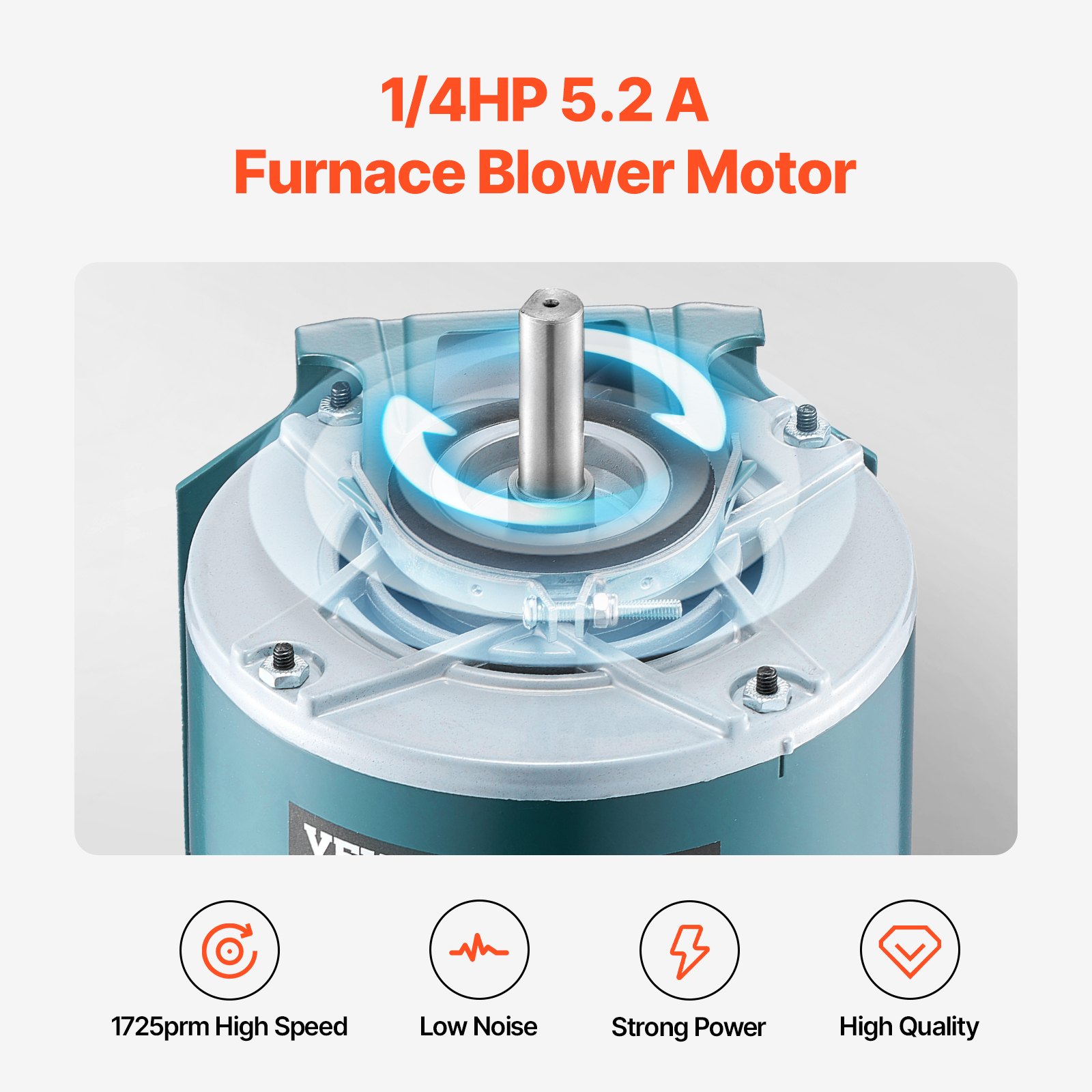 VEVOR Furnace Blower Motor - 115V, 1725RPM,1/4HP, 5.2A