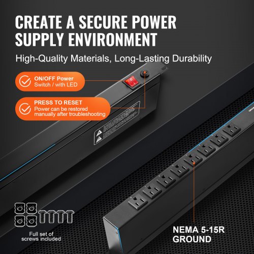 VEVOR 1U Rackmount PDU – 12 Outlet Power Strip With Surge Protection (15A, 125V)