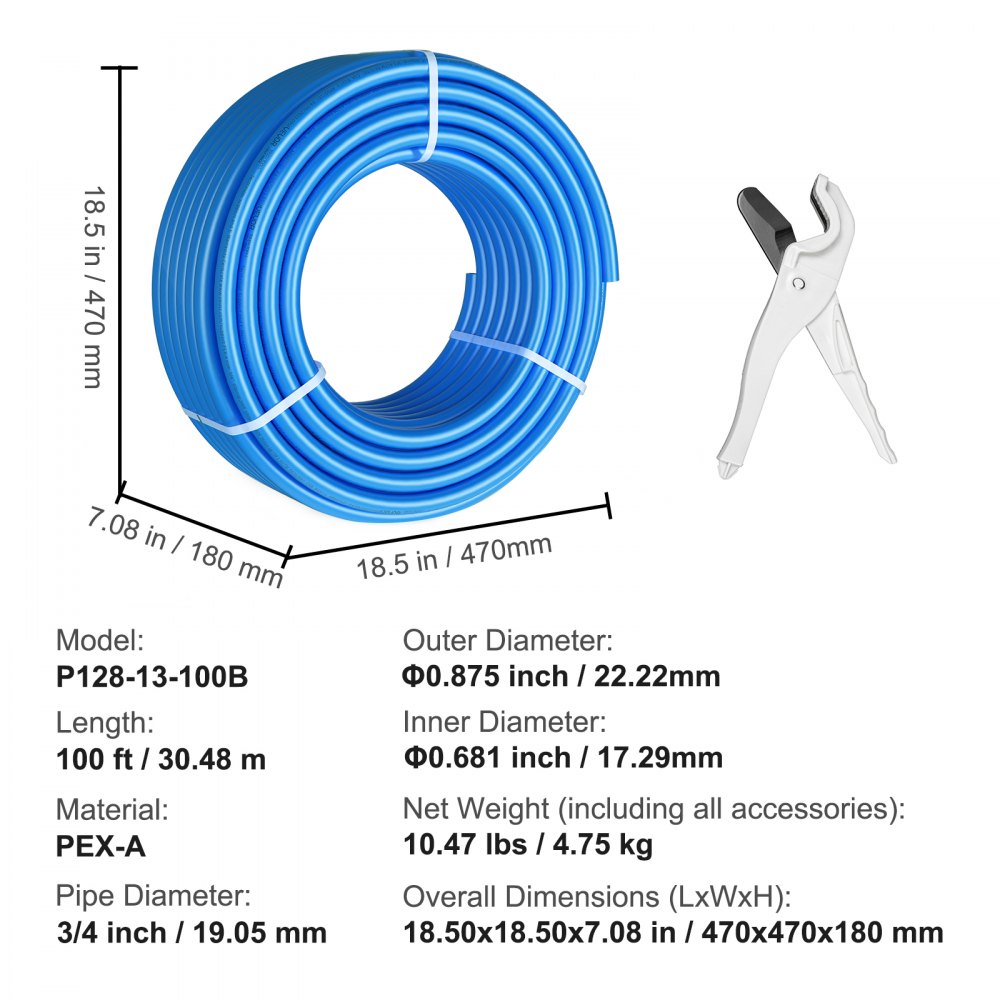VEVOR PEX Pipe 3/4 Inch, 100 Feet Length PEX-A Flexible Pipe Tubing for ...