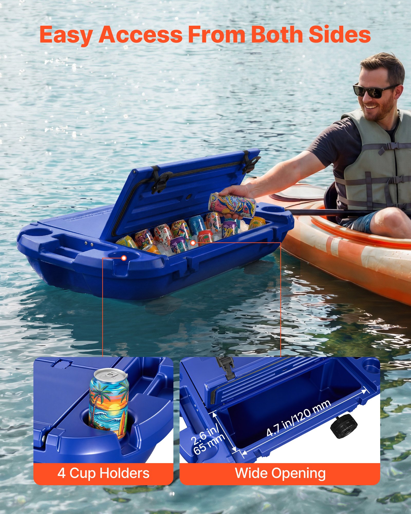 VEVOR Floating Cooler, 40 QT Floating Ice Chest with Dry Storage ...