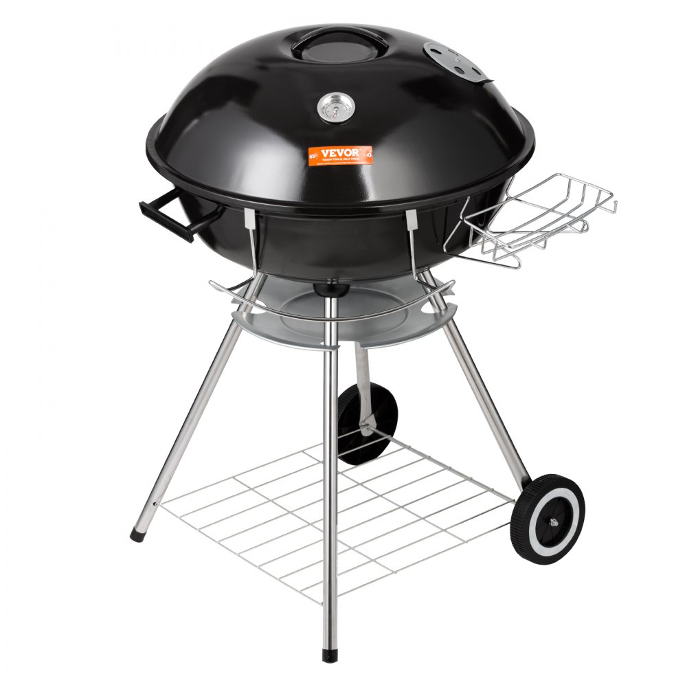 VEVOR 22 inch Kettle Charcoal Grill Premium Kettle Grill with Wheels and Cover Porcelain Enameled Lid and Ash Catcher Thermometer for BBQ Round Barbecue Grill Outdoor Cooking Picnic Patio and