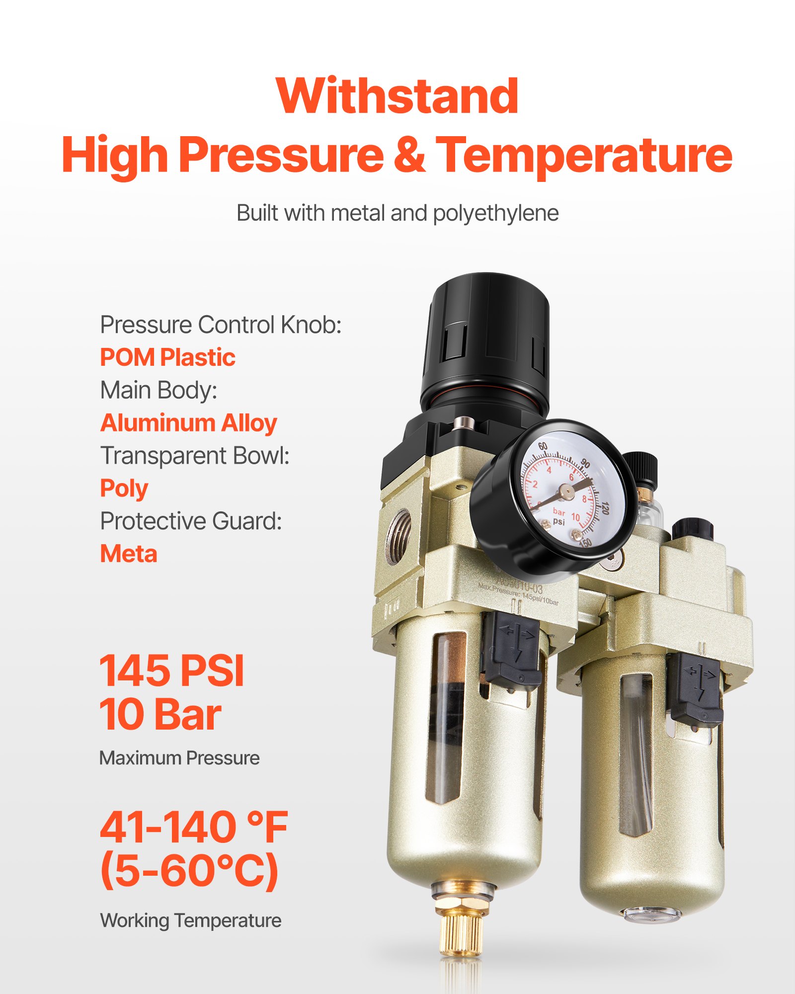 VEVOR Air Filter Regulator and Lubricator – 3/8″ NPT FRL