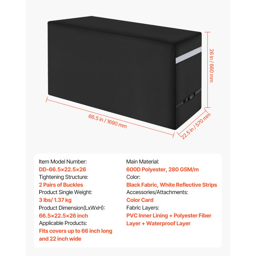 Kryt na gril VEVOR, 66palcový kryt na venkovní grily, vodotěsný, odolný proti blednutí, odolný vůči povětrnostním vlivům, odolný proti povětrnostním vlivům, odolný proti oděru, snadno se nasazuje a sundává, s bezpečnostními přezkami, černý - miniatura 7