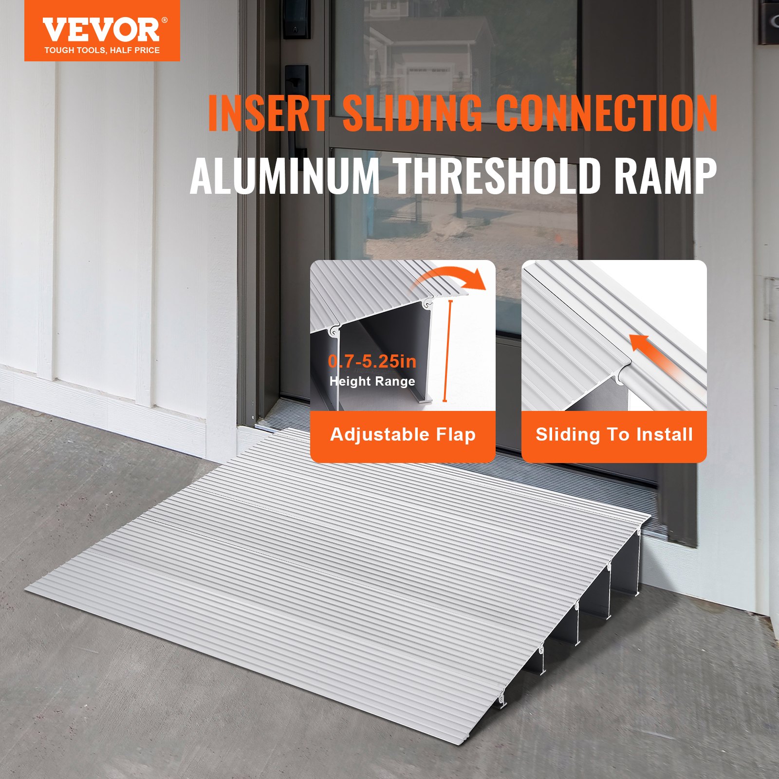 VEVOR Door Threshold Ramp, 5" Rise, 800 lbs Load Capacity, Door Ramp