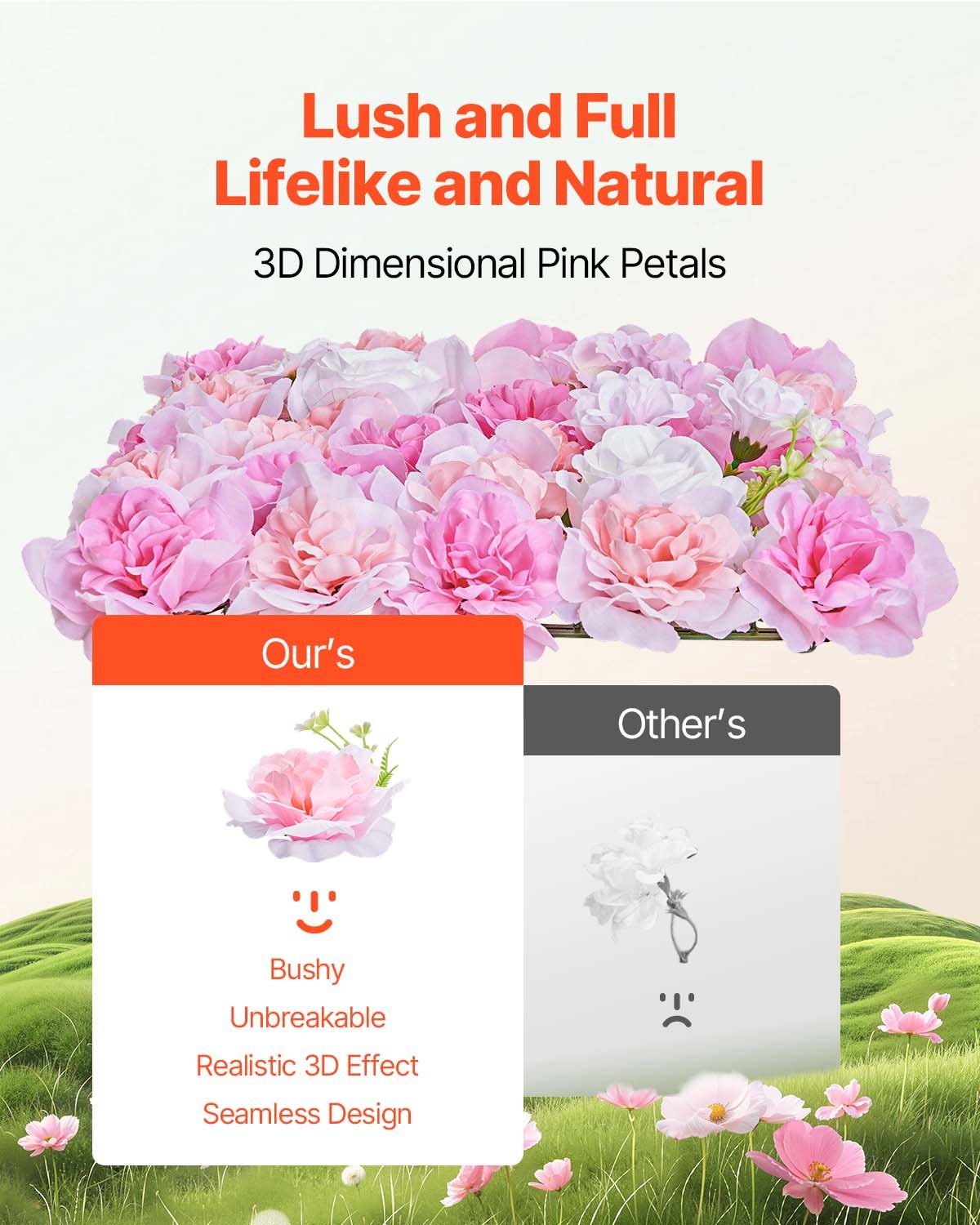 MooBeey 12 stuks kunstbloemen, muur van kunststof en zijdeweefsel, 3D-kunstbloemen, wandpaneel, rozen, decoratie, bloemen, 38 x 38 cm, roze bloemen, wanddecoratie, voor decoratie, bruiloft, feest (5K
