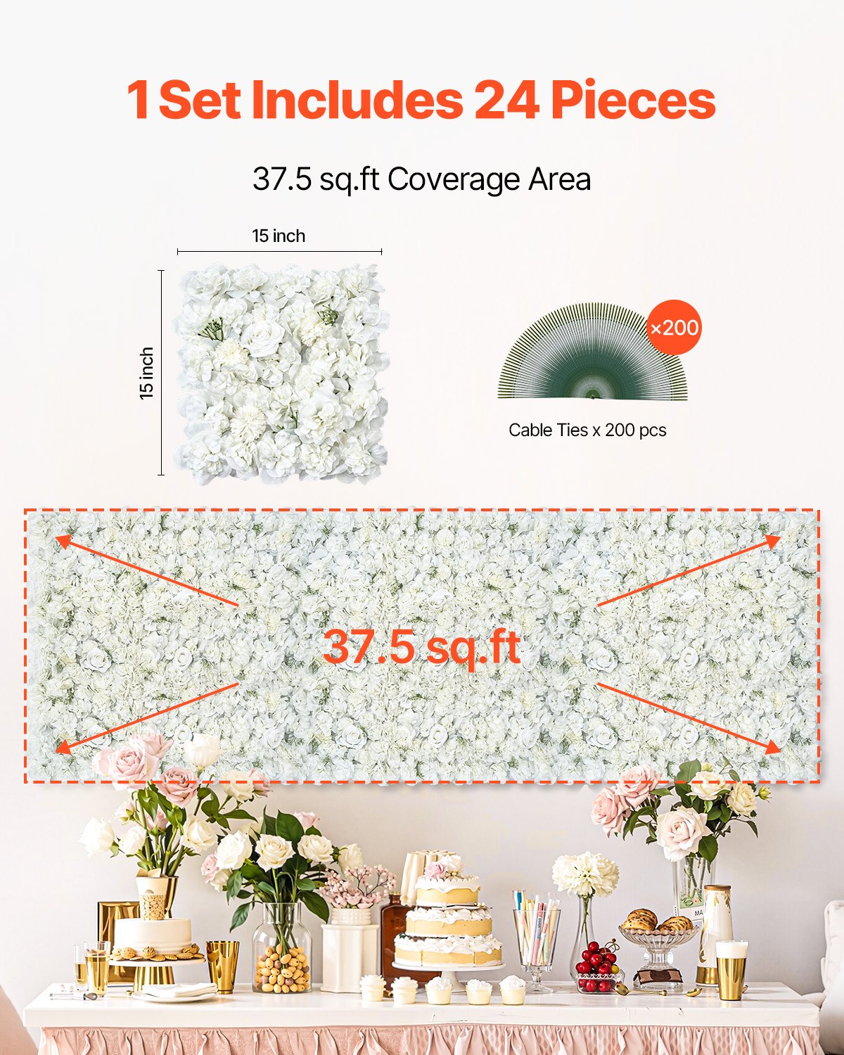 Backdrop Panel Backing VEVOR White Flower Wall — Perfect Wedding & Event Backdrop
