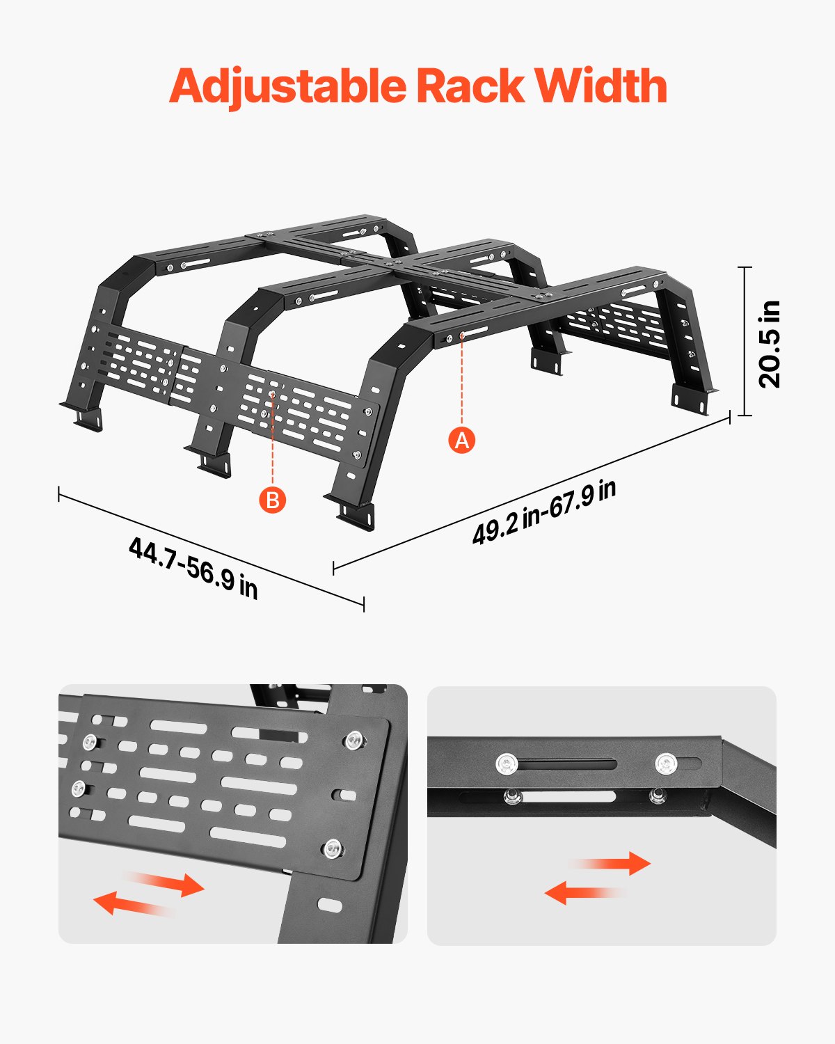 VEVOR Overland Truck Bed Rack, 49.2-67.9 in Width, Adjustable Overland ...