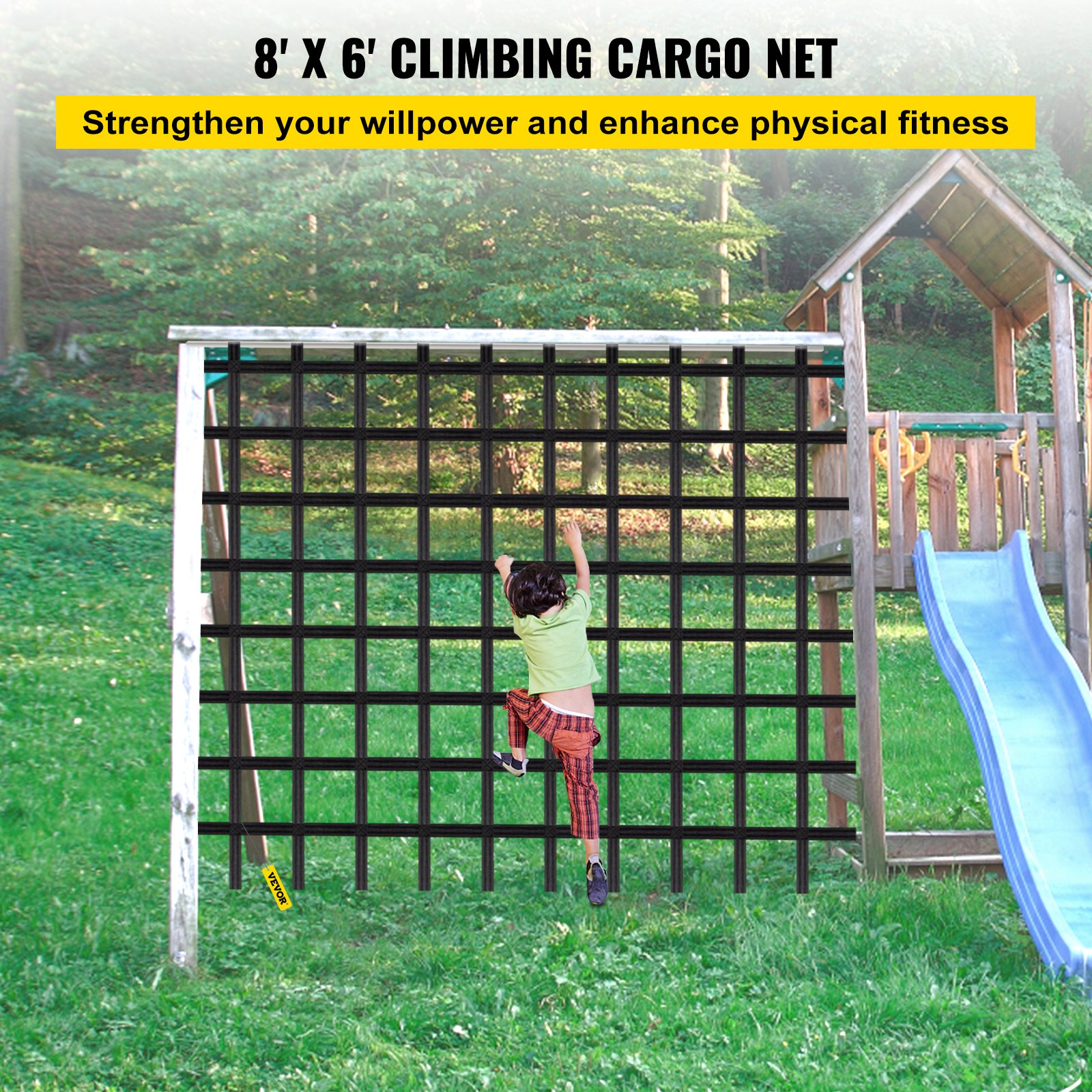VEVOR Climbing Cargo Net, 8' x 6' Playground Climbing Net, Polyester ...