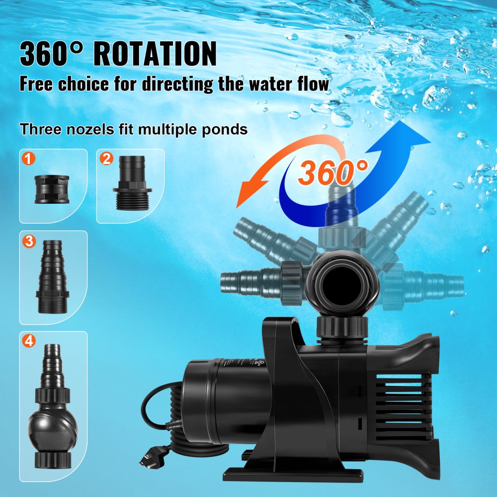 VEVOR Submersible Water Pump 4000GPH Pond Pump 22FT 330W for Waterfall ...