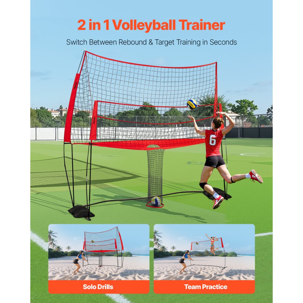 VEVOR 2-in-1 Volleyball Training Net System, Freely Height-Adjustable ...