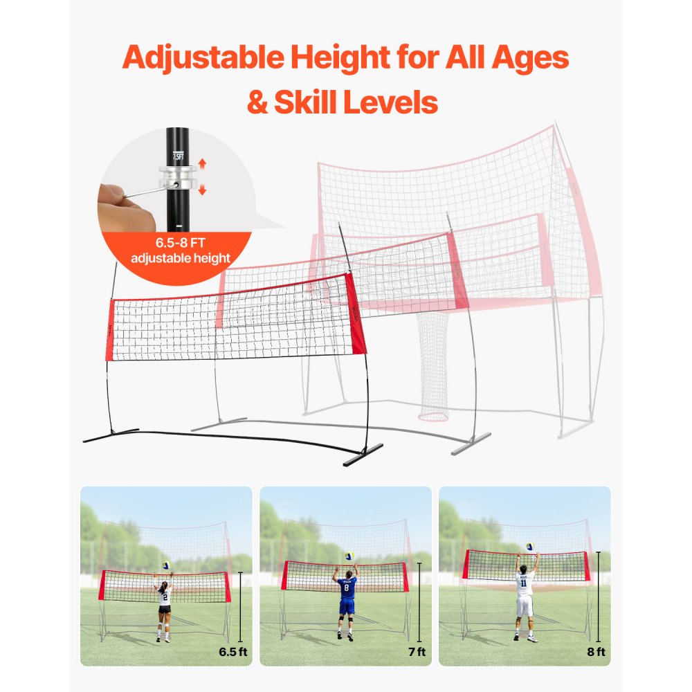 VEVOR 2-in-1 Volleyball Training Net System, Freely Height-Adjustable ...