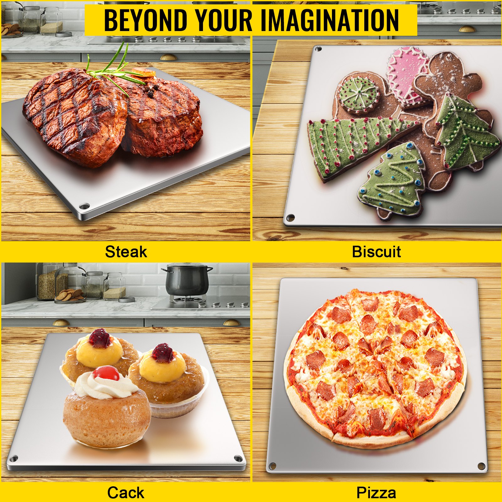 VEVOR Steel Pizza Stone, Solid Steel Baking Steel, 16" x 14" Steel