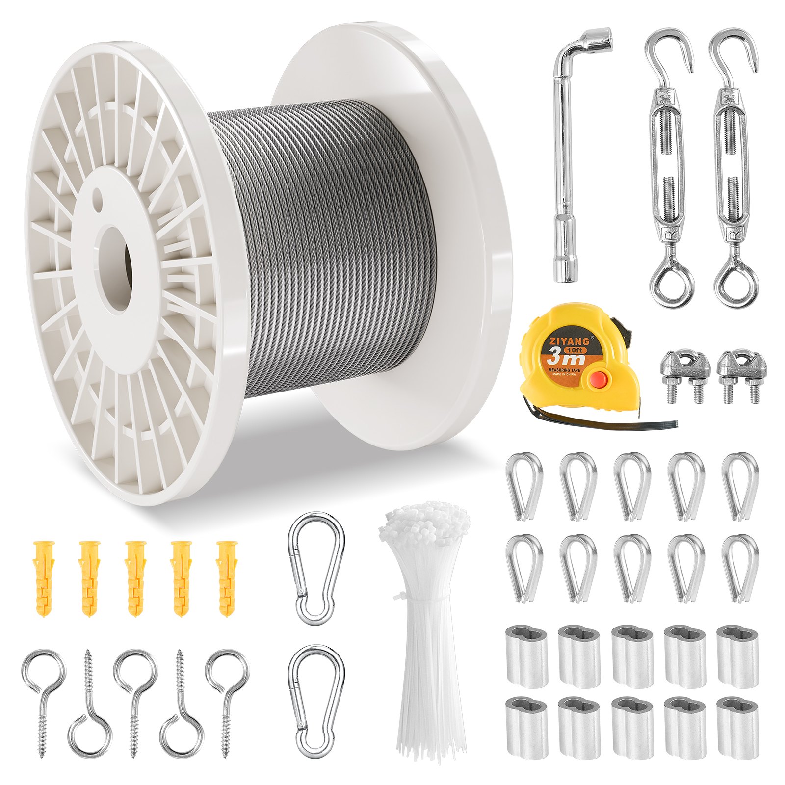 VEVOR Wire Rope Kit – 100 ft, 650 lbs, 304 Stainless Steel