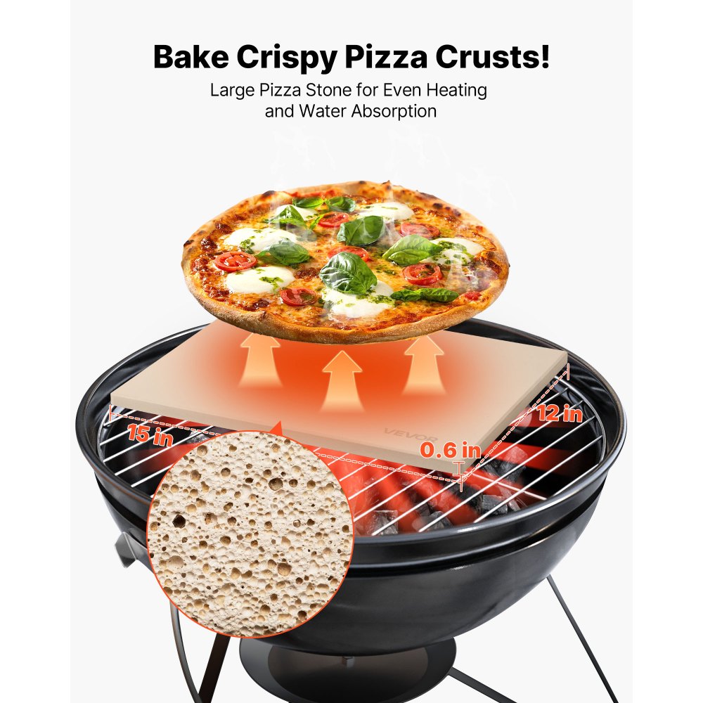 Pizza kámen, obdélníkový kordieritový pizza kámen 38 x 30 cm, extra velký pečící kámen se škrabkou, 15 mm silný žáruvzdorný kordierit, do kuchyňské trouby, pečení chleba a pizzy, grilování BBQ - miniatura 2