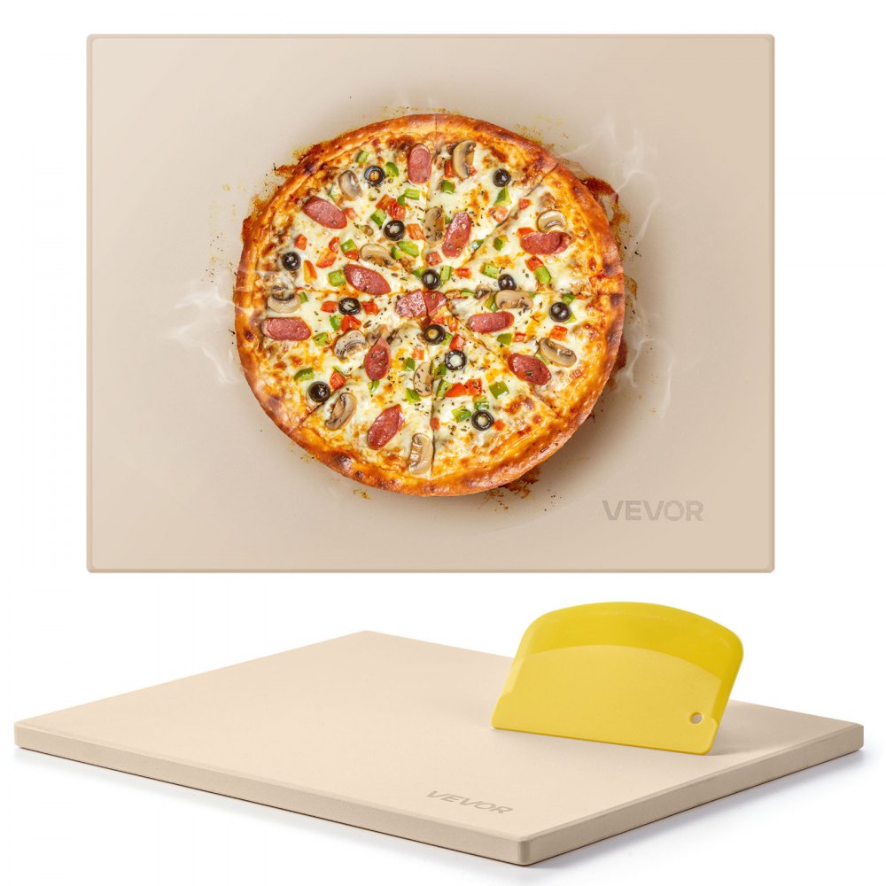 Pizza kámen, obdélníkový kordieritový pizza kámen 38 x 30 cm, extra velký pečící kámen se škrabkou, 15 mm silný žáruvzdorný kordierit, do kuchyňské trouby, pečení chleba a pizzy, grilování BBQ - obrázek 1