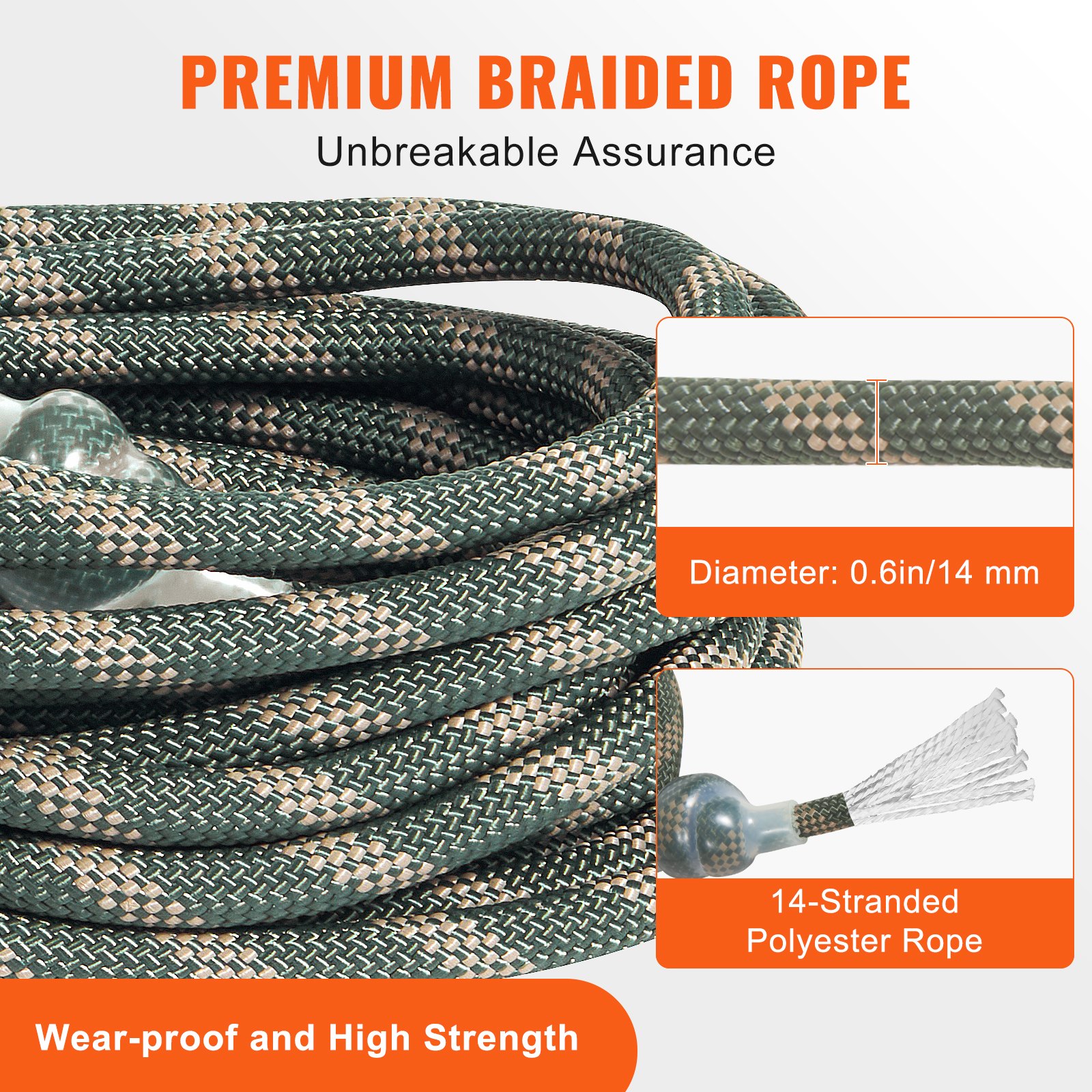 VEVOR Tree Stand Safety Rope 30 ft/91.44 m Treestand Lifeline Rope 0.6 ...