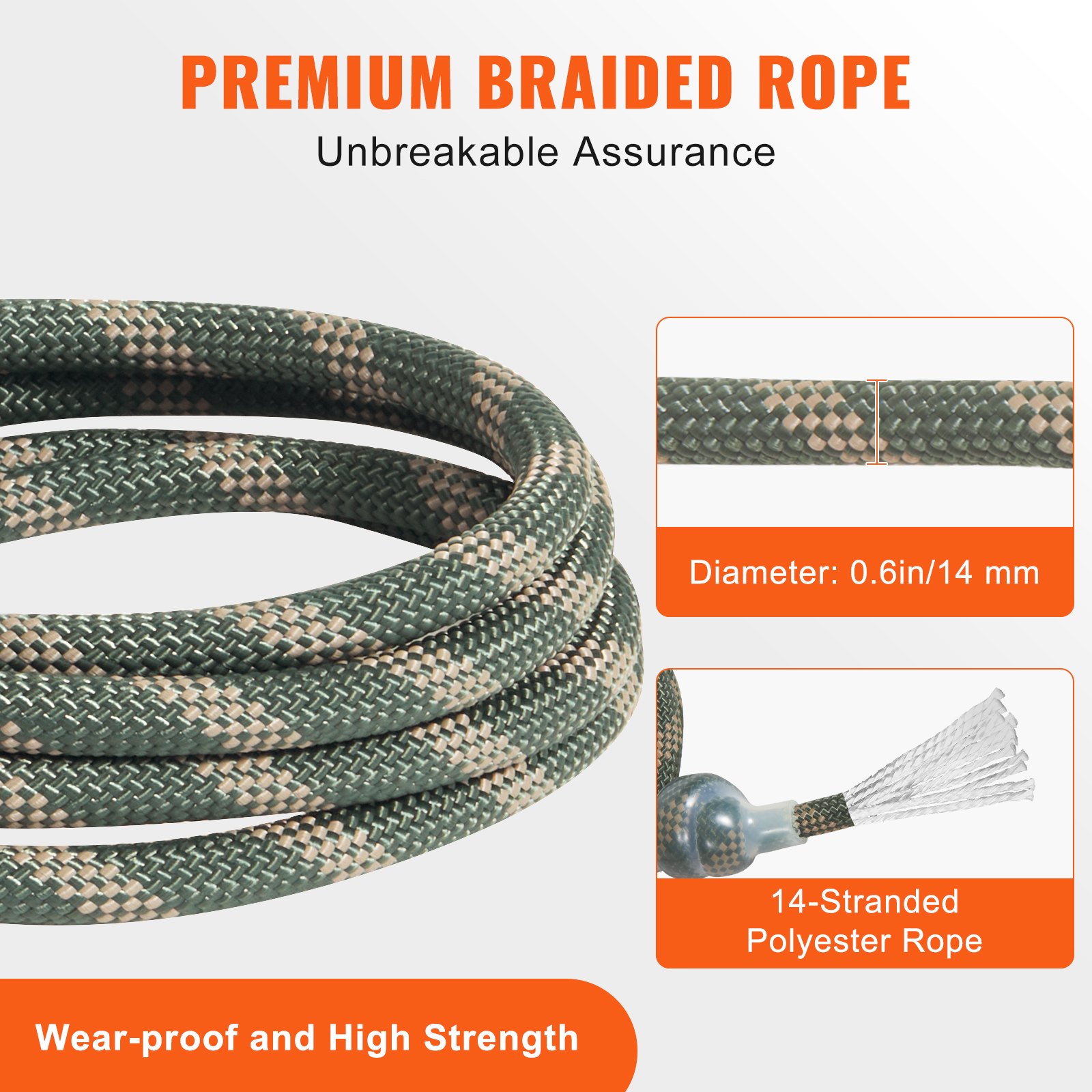 VEVOR Tree Stand Safety Rope, 9 ft/27.43M Treestand Lifeline Rope 30KN ...