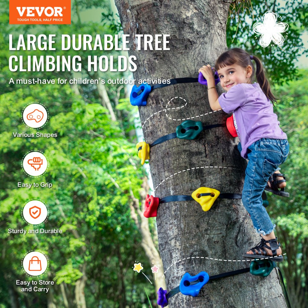 VEVOR Ninja Tree Climbing Kit, 12 Tree Climbing Holds and 6 Ratchet ...