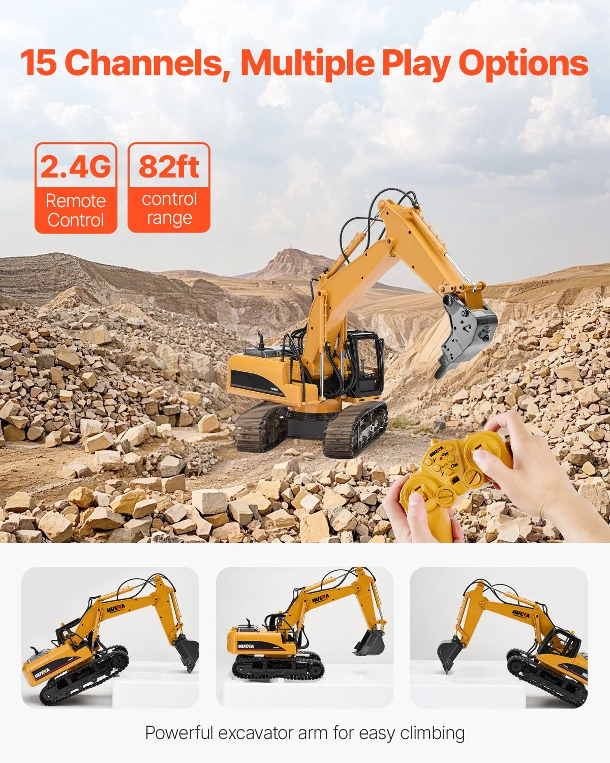 VEVOR Remote Control Excavator Toy, 15 Channel, 3 in 1 Remote Control ...