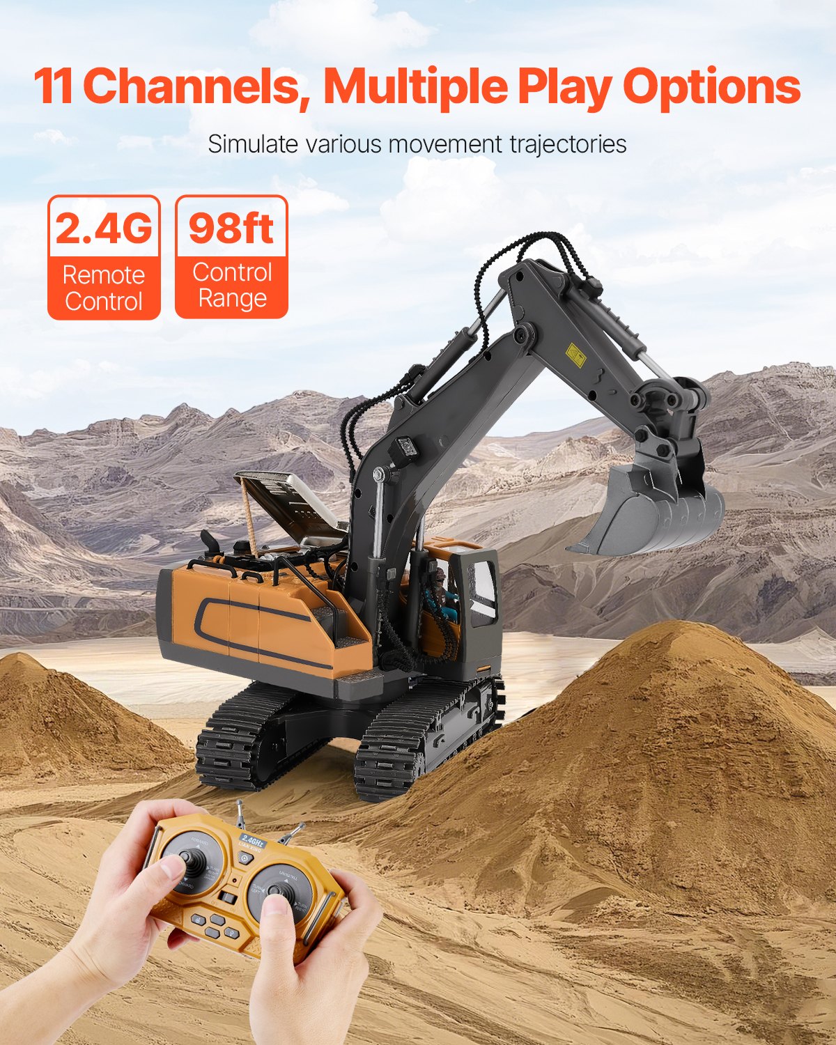 Remote Control Trackhoe VEVOR Remote Control Digger Toy – 1:20 RC Excavator for Kids