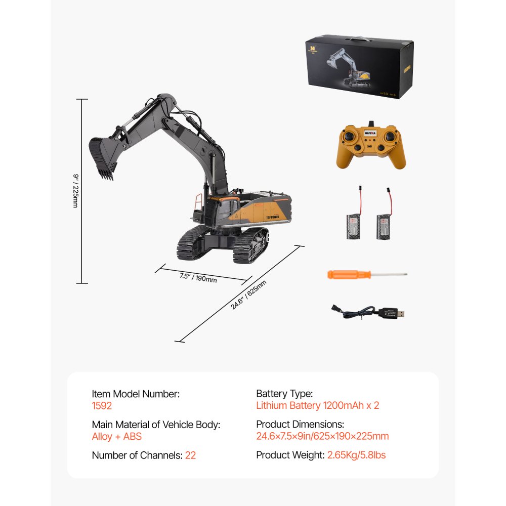 VEVOR Remote Control Excavator Toy – 22 Channel, 1:14 Scale