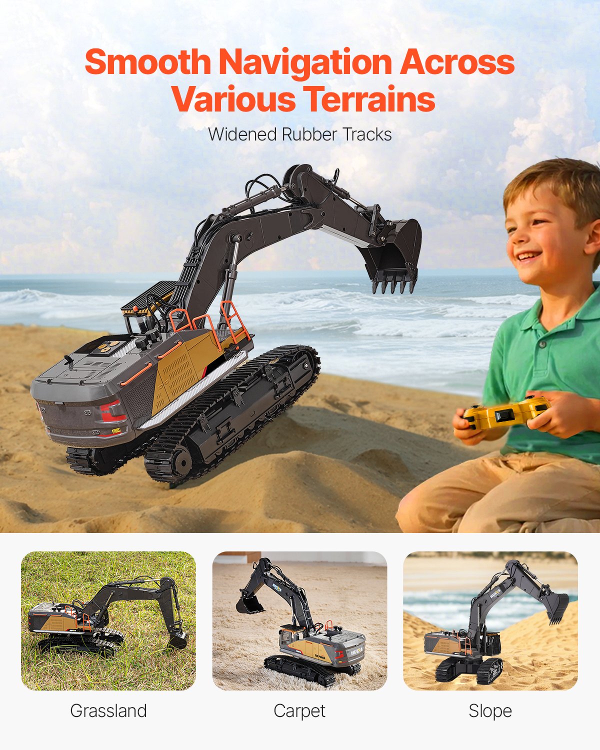Toy Remote Control Backhoe VEVOR Remote Control Excavator Toy, 22 Channel, 1:14 Scale Remote ...