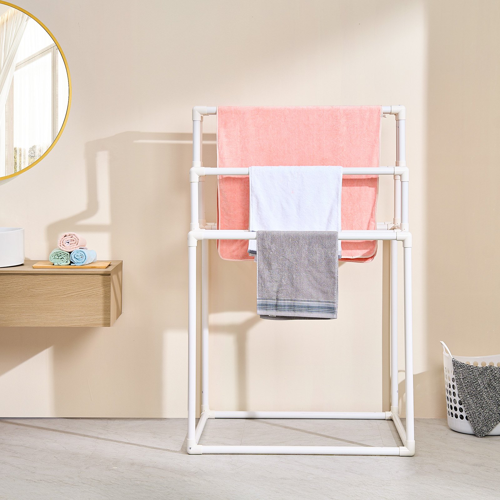 VEVOR PVC Towel Rack – 8-Bar Outdoor Pool Towel Stand