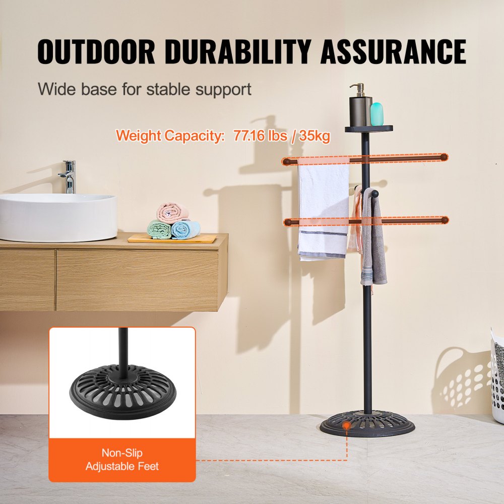VEVOR Towel Rack, 3 Bars Outdoor Towel Holder with Metal Base ...