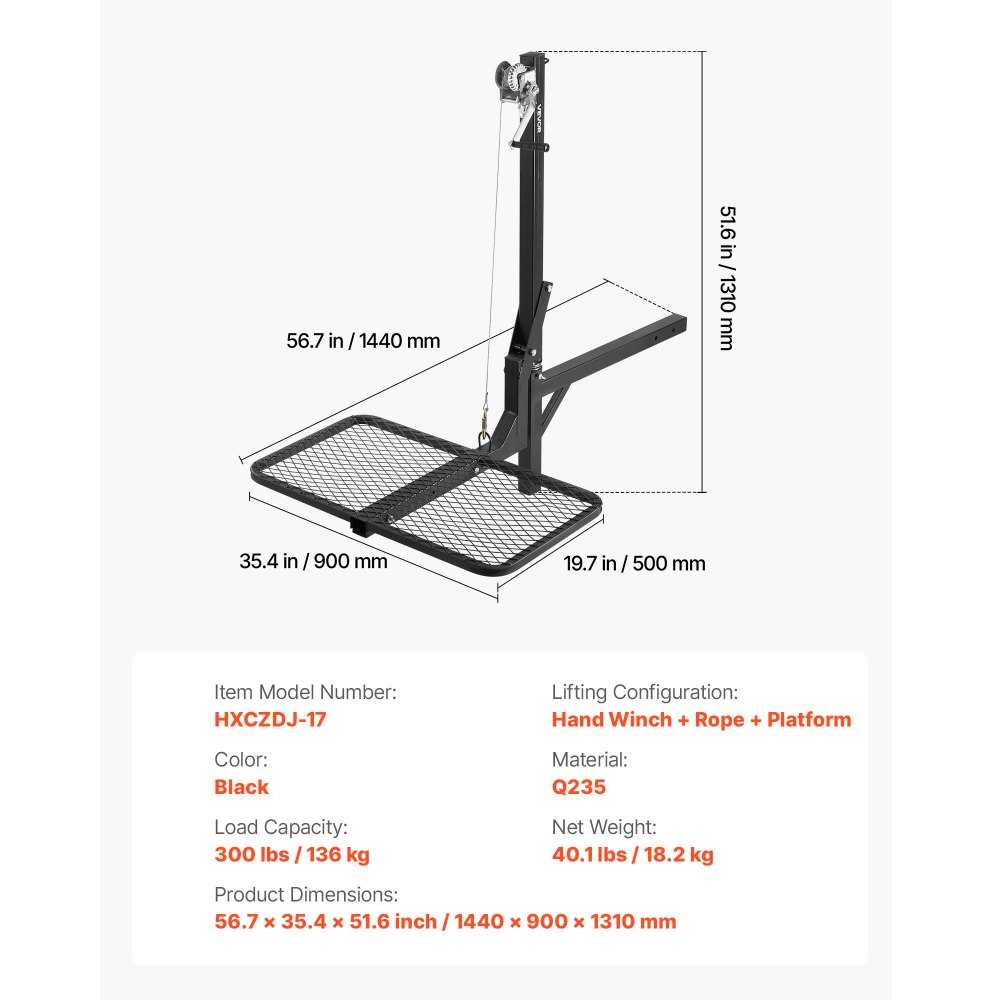 VEVOR Hitch Deer Hoist with Lifting System Platform, 300 lbs Load ...