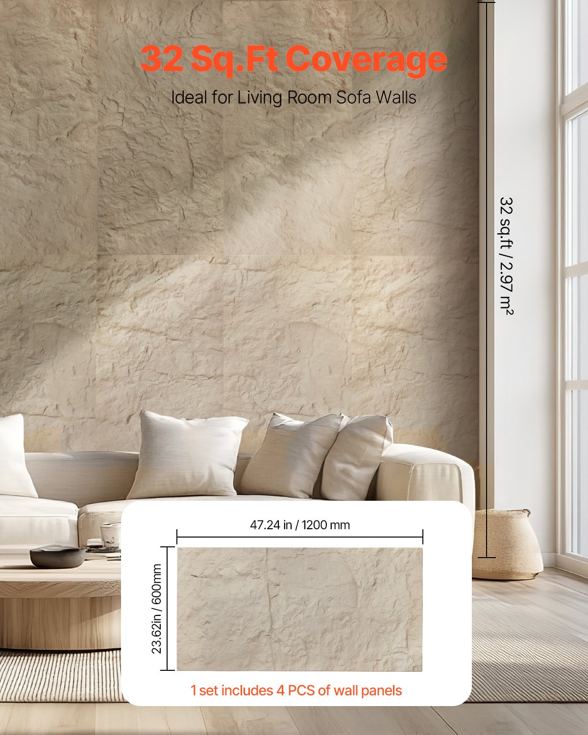 VEVOR Faux Stone Wall Panels – 3D 48x24" PU Panels 32 Sq.Ft