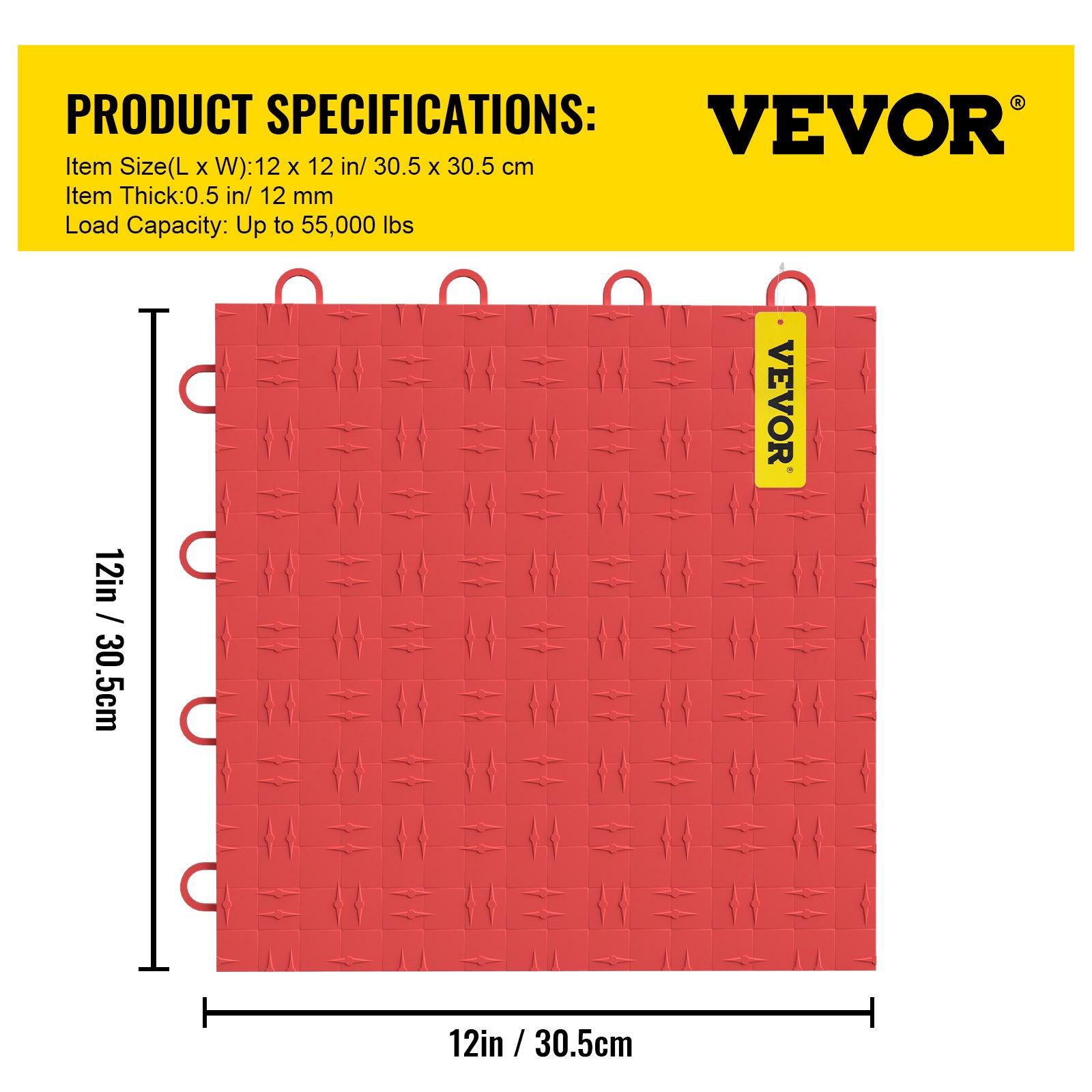VEVOR Garage Tiles Interlocking, 12'' x 12'', 50 pcs, Red Garage Floor