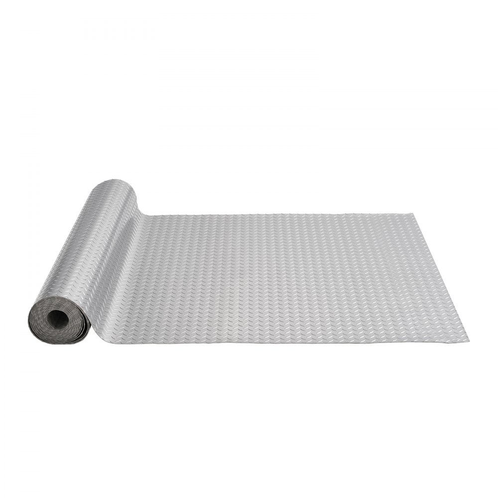 VEVOR Garage Floor Mat 4.9x19ft Vinyl Garage Flooring Roll Anti Slide Diamond Texture Silver Garage Mats for Under Car 93 sqft Covering Space DIY PVC