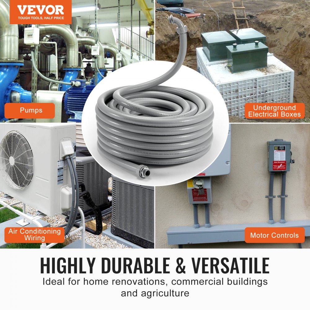 VEVOR 1/2-Inch Flexible Electrical Conduit, 100 ft, PVC Liquid-Tight ...