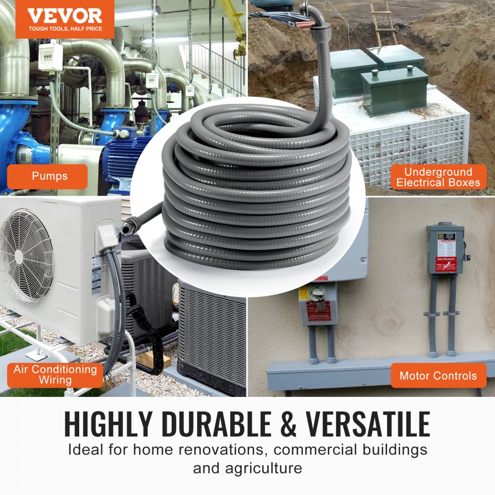 VEVOR 1-Inch Flexible Electrical Conduit, 100 ft, PVC Liquid-Tight ...