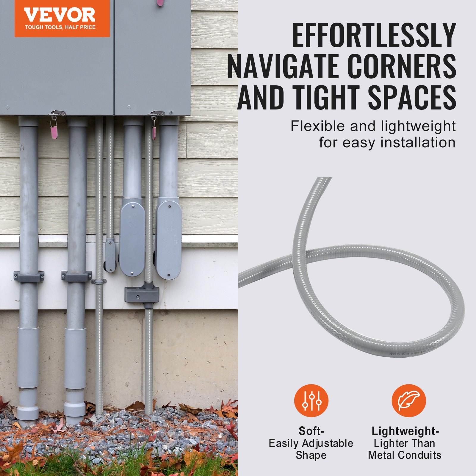 VEVOR 1-Inch Flexible Electrical Conduit, 100 ft, PVC Liquid-Tight ...