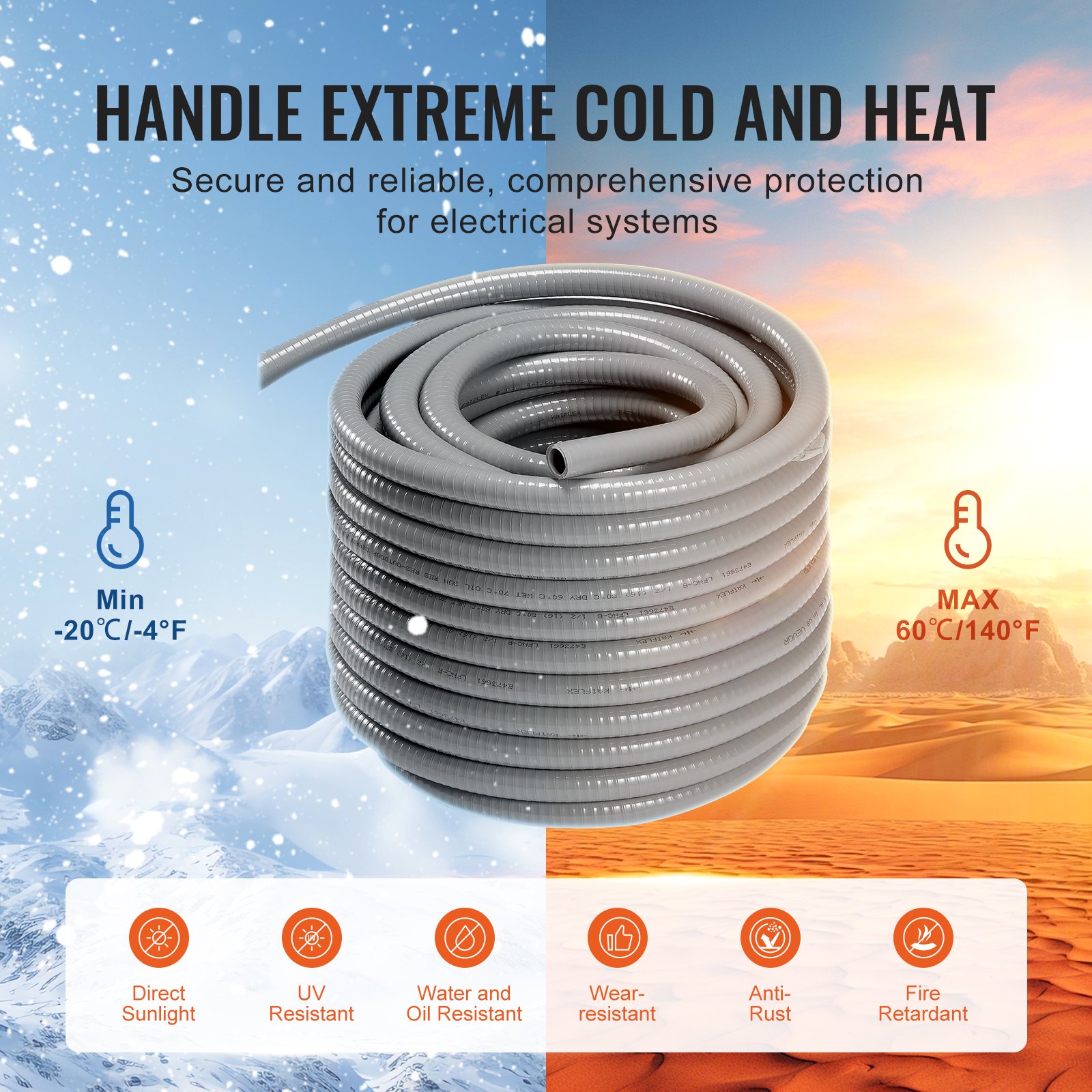 VEVOR 1-Inch Flexible Electrical Conduit, 100 ft, PVC Liquid-Tight ...