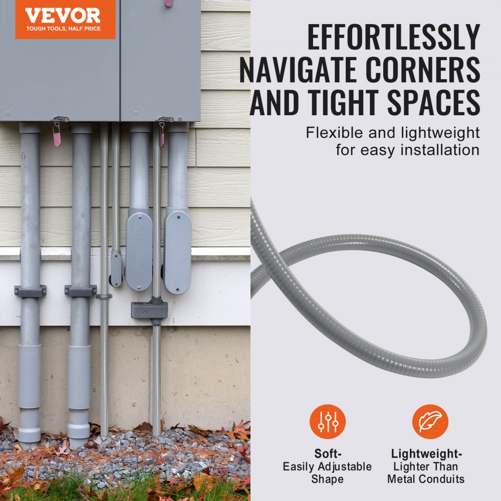 Large Conduit VEVOR 3/4-Inch Flexible Electrical Conduit, 100 ft, PVC Liquid-Tight ...