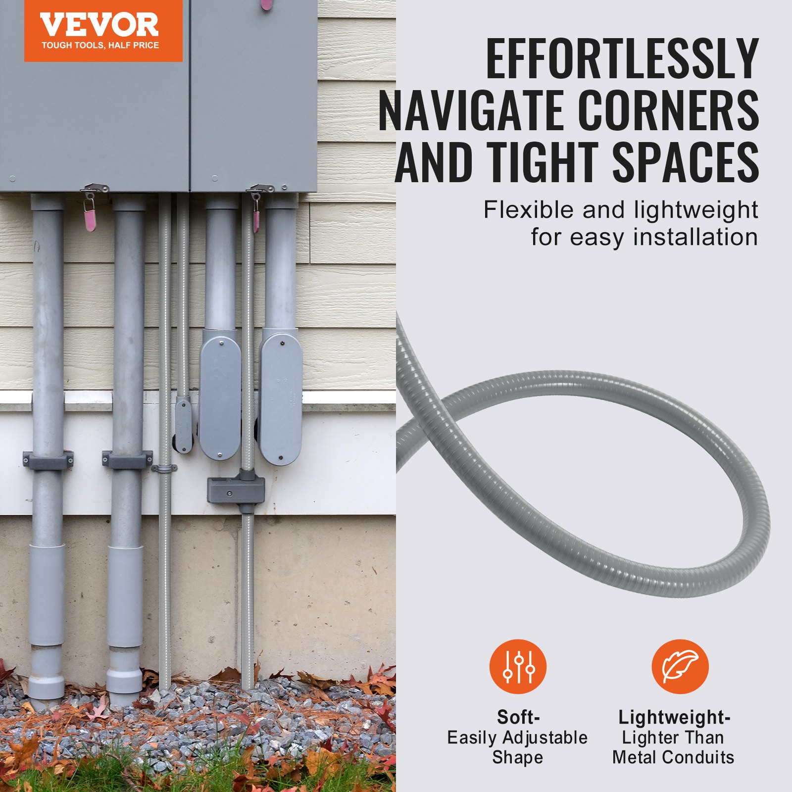 VEVOR 3/4-Inch Flexible Electrical Conduit, 100 ft, PVC Liquid-Tight ...