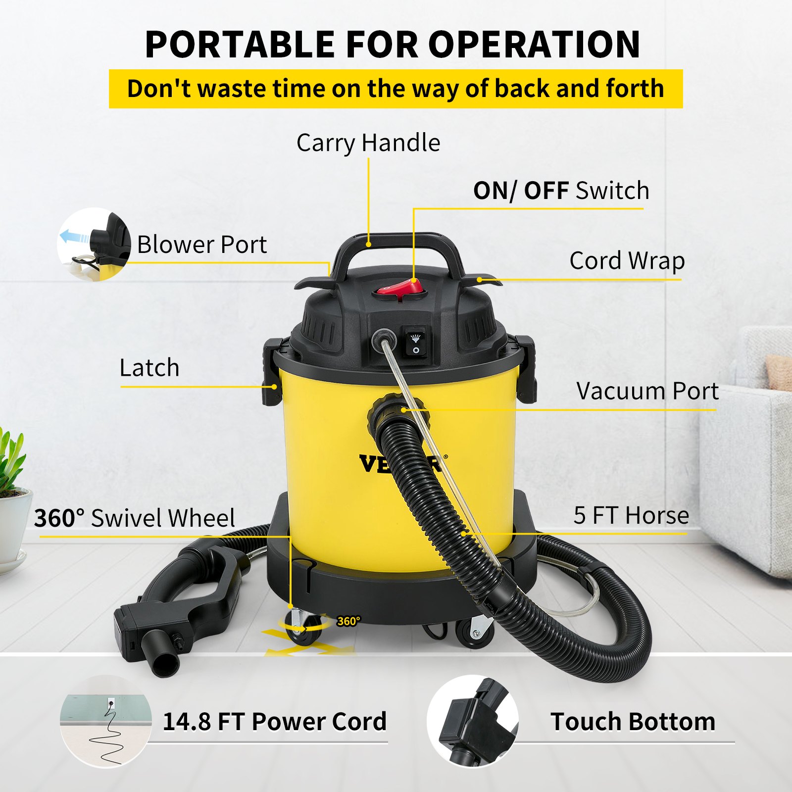 VEVOR Wet Dry Vac, 5.3 Gallon, 1.6 Peak HP Shop Vacuum, 4in1 Wet/Dry