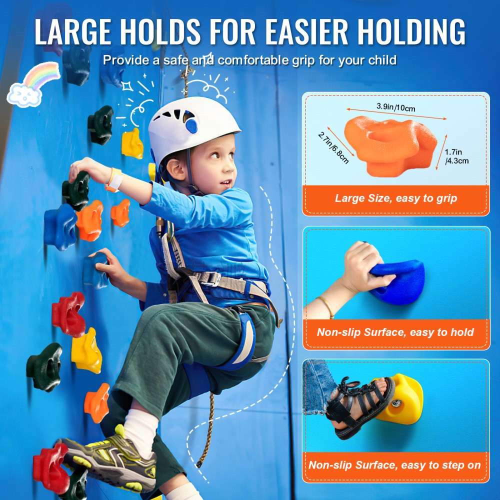 VEVOR 25 Rock Climbing Holds, Multi-Size and Colored Climbing Rocks for ...