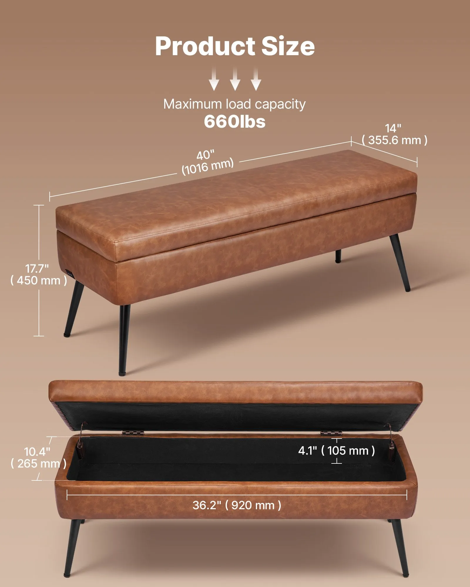 Sagging Bench VEVOR Leather Ottoman Bench with Storage – 14×40×17.7 in