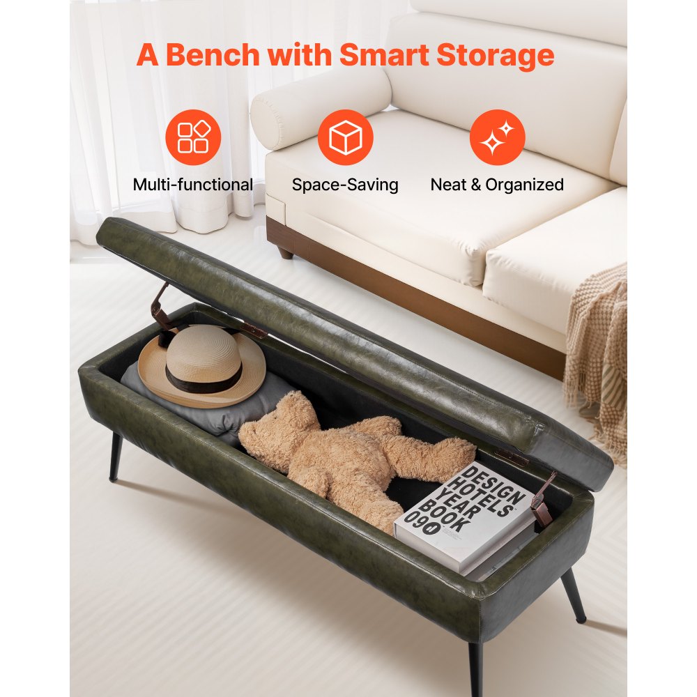 VEVOR Leather Storage Ottoman Bench – 660LBS Load, 2