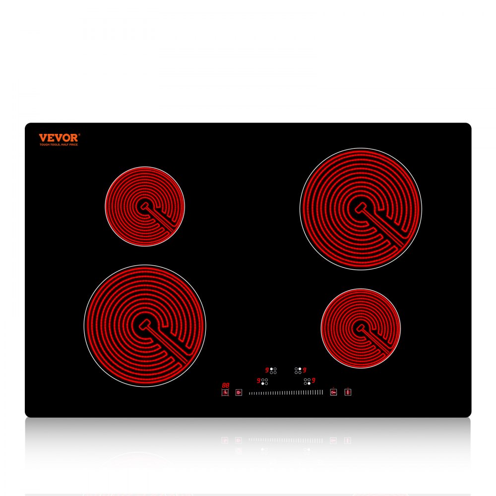 VEVOR Built in Electric Stove Top, 23.2 x 20.5 inch 4 Burners, 240V Glass Radiant Cooktop with