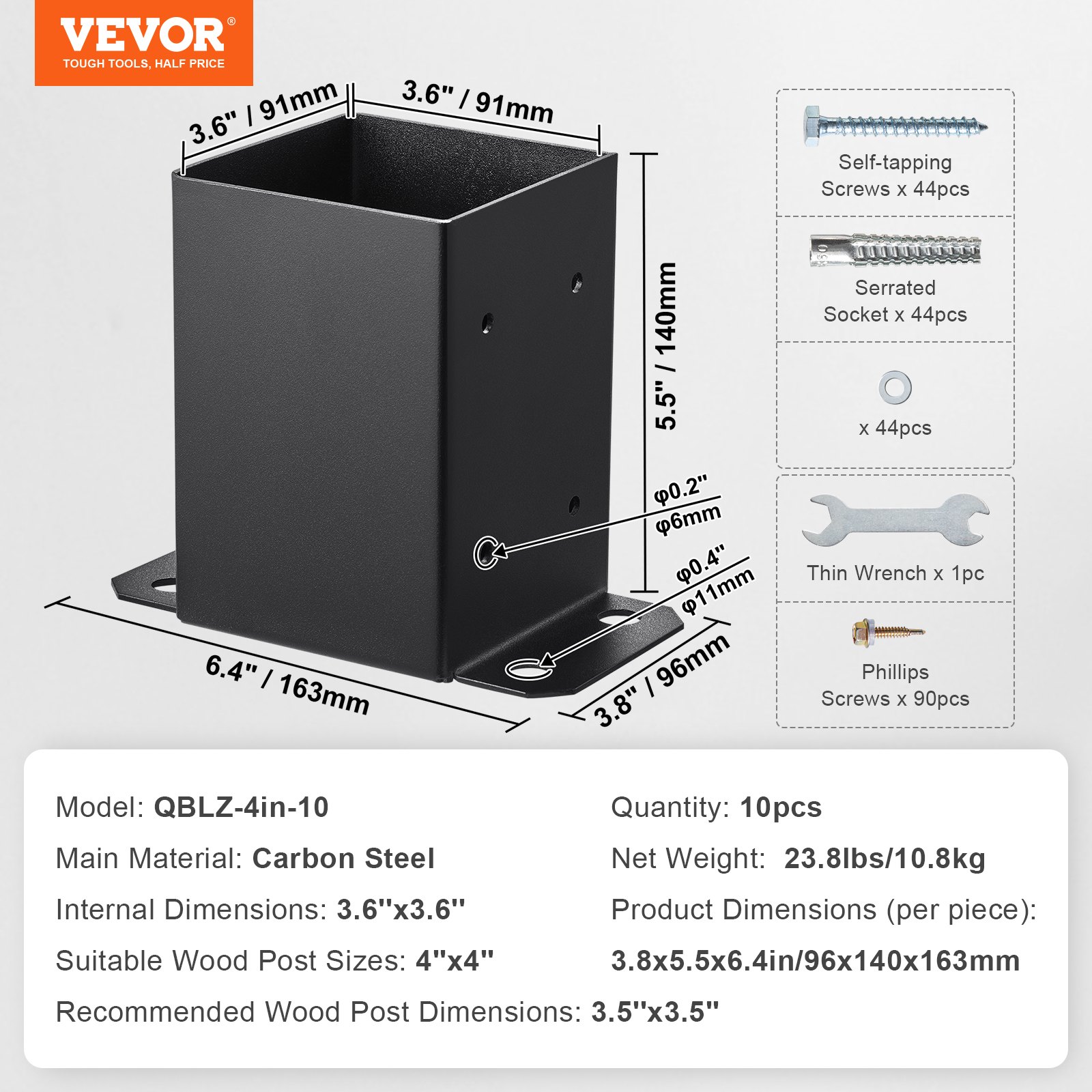 VEVOR 10 Pack 4x4 Post Base Brackets Heavy Duty Wood Post Fence Post ...
