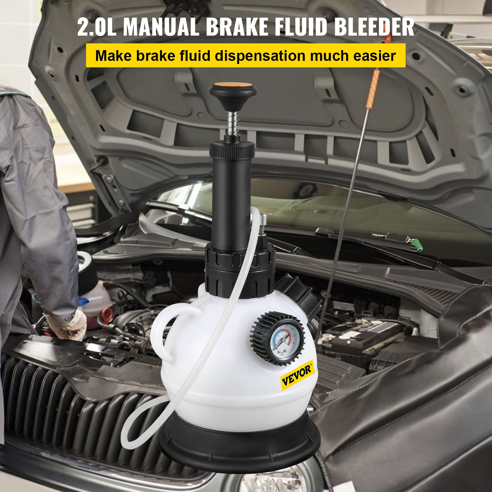 VEVOR 2L Brake Fluid Pressure Bleeder, Brake Fluid Replacement Tool Set