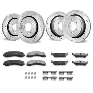 VEVOR Drilled Slotted Front Rear Brake Rotors Pads Kit for Chevy Silverado GMC main image 1