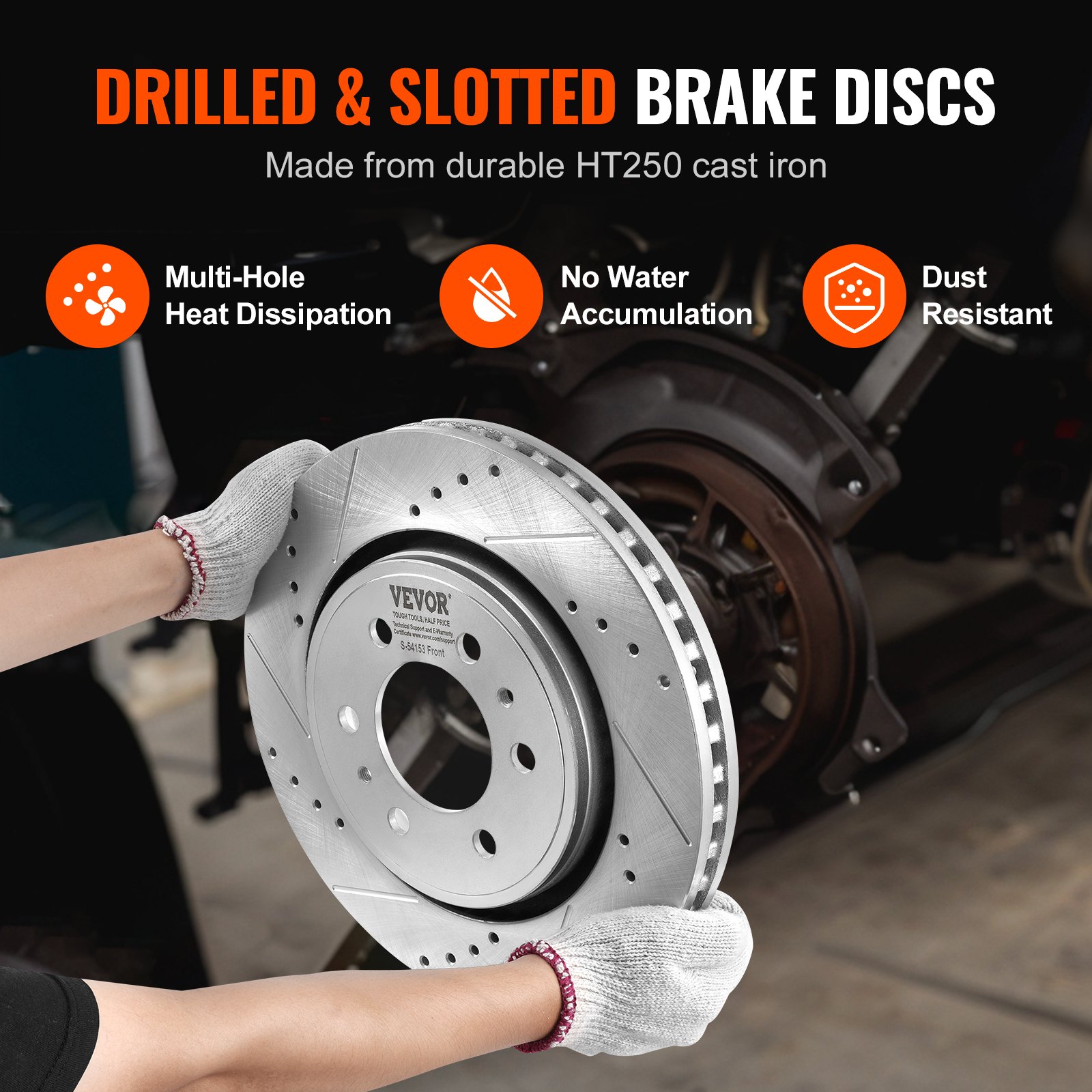 AutoShack Front Drilled & Slotted Brake Rotors | Replacement For 2012-2018 Ford Focus 2013-2018 C-Max 1.0L 2.0L FWD | Black E-Coated | 2-PC Set | NightGuard