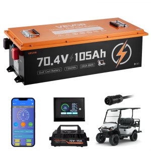 VEVOR72V(70.4V)105AHLithiumGolfCartBattery,with15ACharger,Lifepo4BatteryKit,Built-in200ABMS,withBluetooth&TouchMonitor,2CDischarge,4000Cycles,forGolfCarts,TrollingMotors